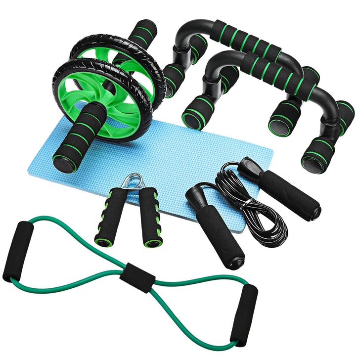 7 Pcs/Set Ab Rollers Kit Push-UP Bar Jump Rope Hand Gripper Knee Pad Resistance Band Exercise Training Home Gym Fitness Image 9