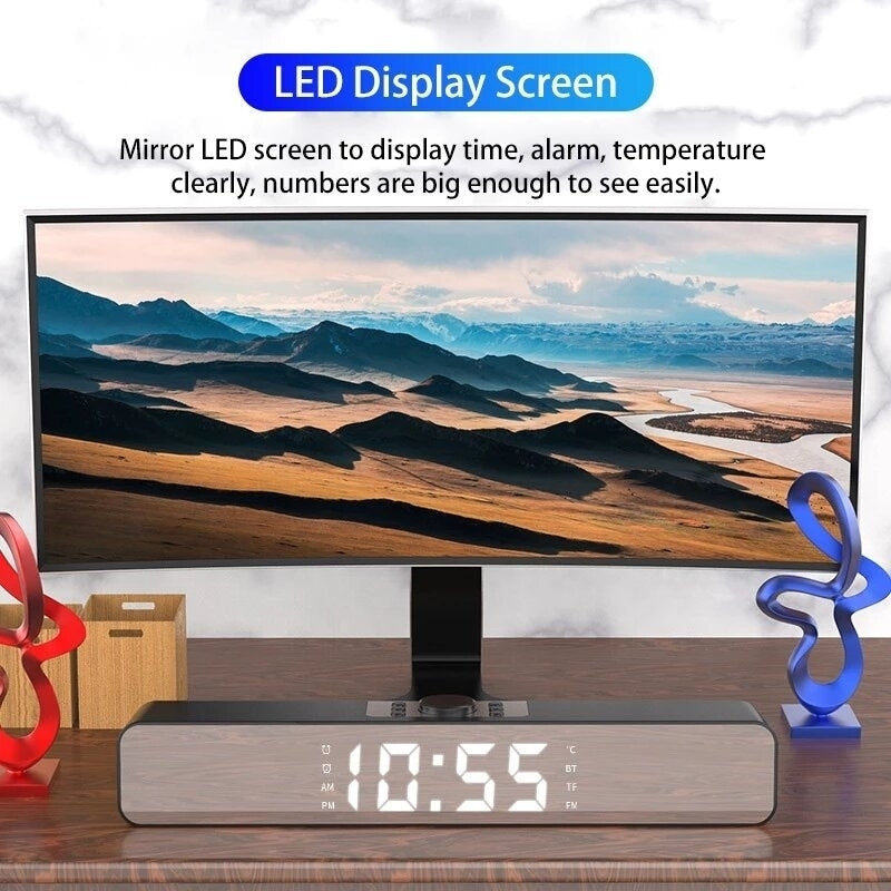 Alarm Clock bluetooth Speaker With LED Digital Display Wired Wireless Home Theater Surround Sound Bar Image 2