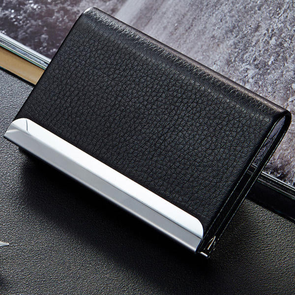 Aluminum Alloy Metal Card Holder PU Leather Credit Card Case ID Card Storage Box Image 6