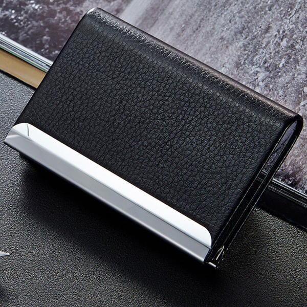 Aluminum Alloy Metal Card Holder PU Leather Credit Card Case ID Card Storage Box Image 1