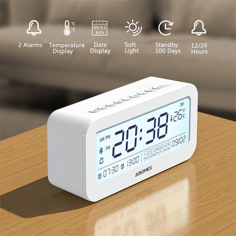 Alarm Clock Speaker bluetooth 5.0 Day Demperature Display 3 Mode Night Light 1800mAh Battery Image 2