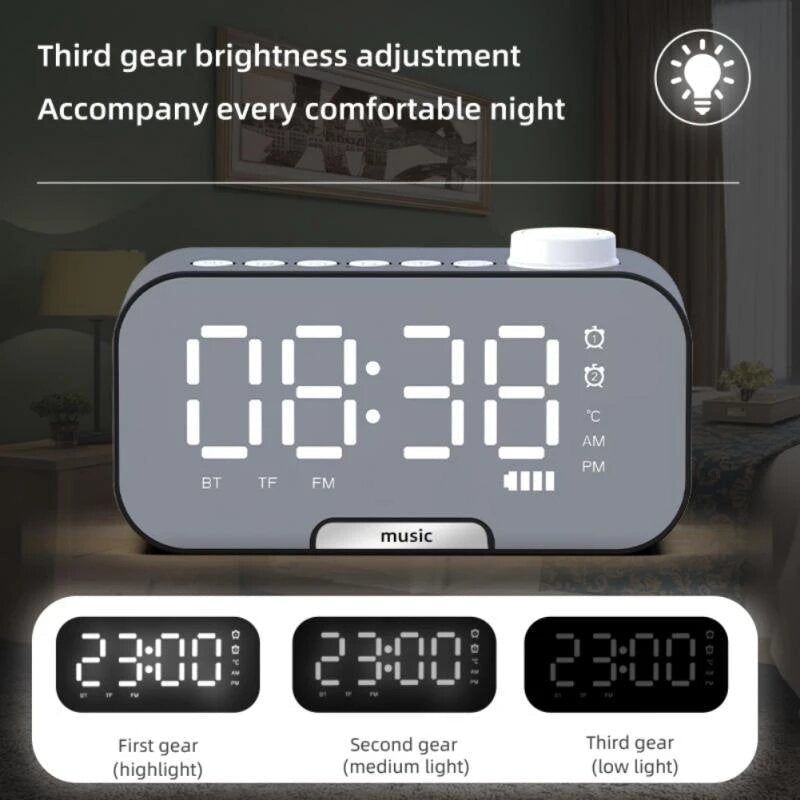 Alarm Clock Wireless bluetooth Speaker Portable Mini Mirror Alarm Clock HiFi Support TF Card Image 2