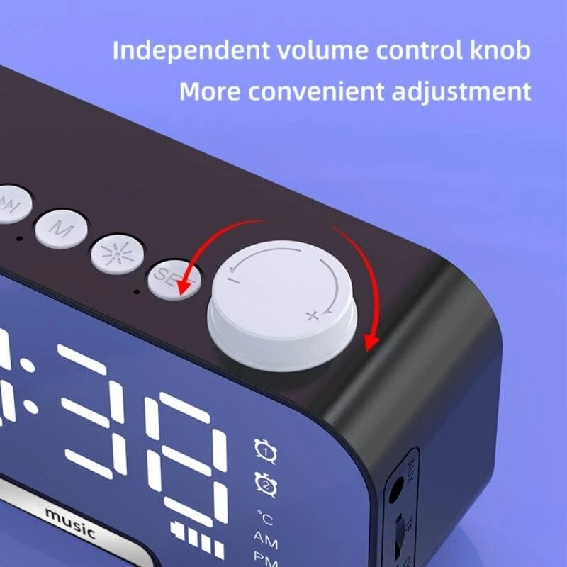 Alarm Clock Wireless bluetooth Speaker Portable Mini Mirror Alarm Clock HiFi Support TF Card Image 3