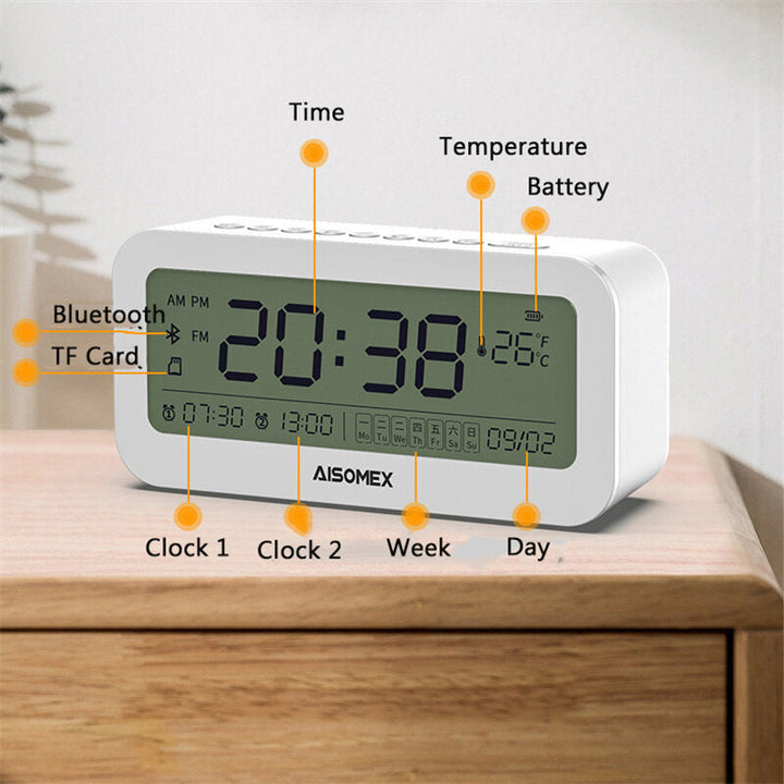 Alarm Clock Speaker bluetooth 5.0 Day Demperature Display 3 Mode Night Light 1800mAh Battery Image 4