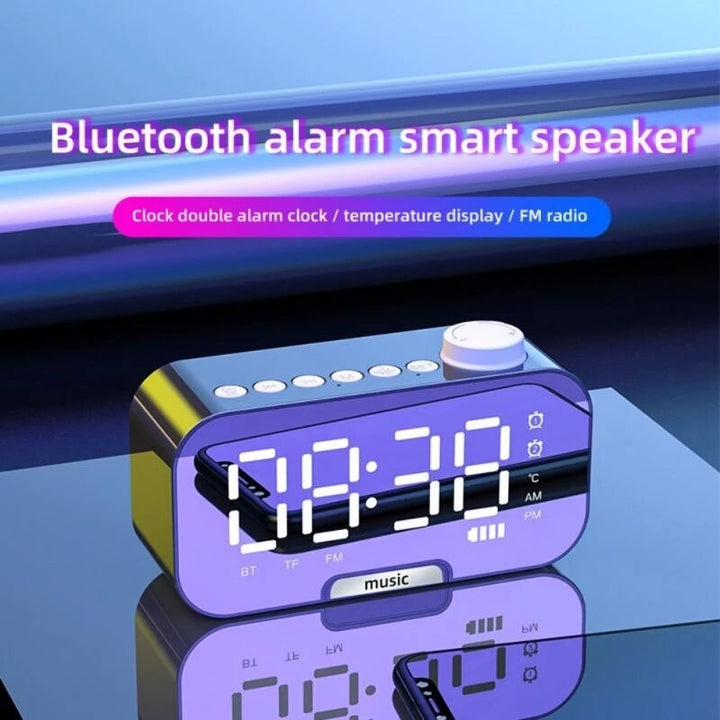 Alarm Clock Wireless bluetooth Speaker Portable Mini Mirror Alarm Clock HiFi Support TF Card Image 4