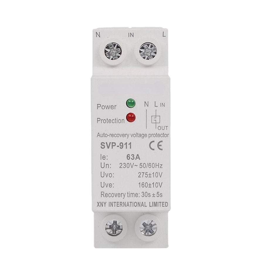 Automatic Recovery Under Voltage Over Voltage Protector Relay Breaker Protective Device,230V AC 63A Image 1