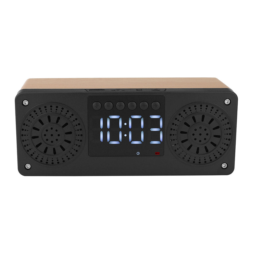 Bluetooth 5.0 Wooden Speaker Alarm Clock Support TF Card/USB/AUX/ FM Radio Image 1