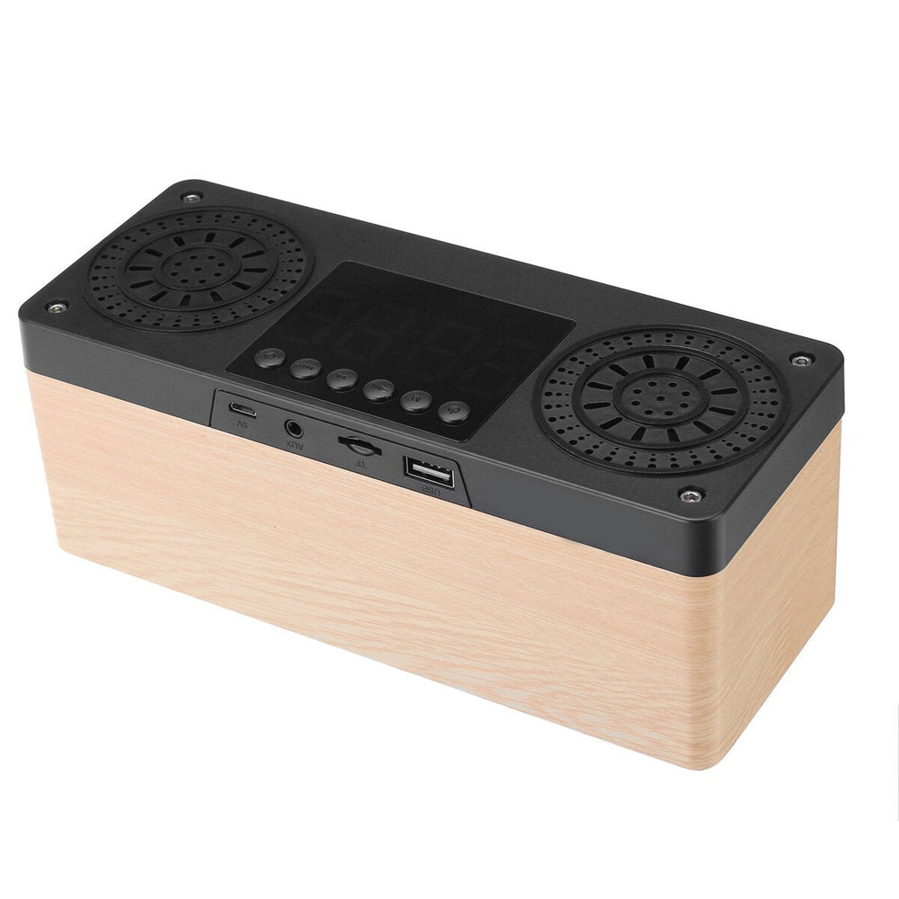 Bluetooth 5.0 Wooden Speaker Alarm Clock Support TF Card/USB/AUX/ FM Radio Image 2