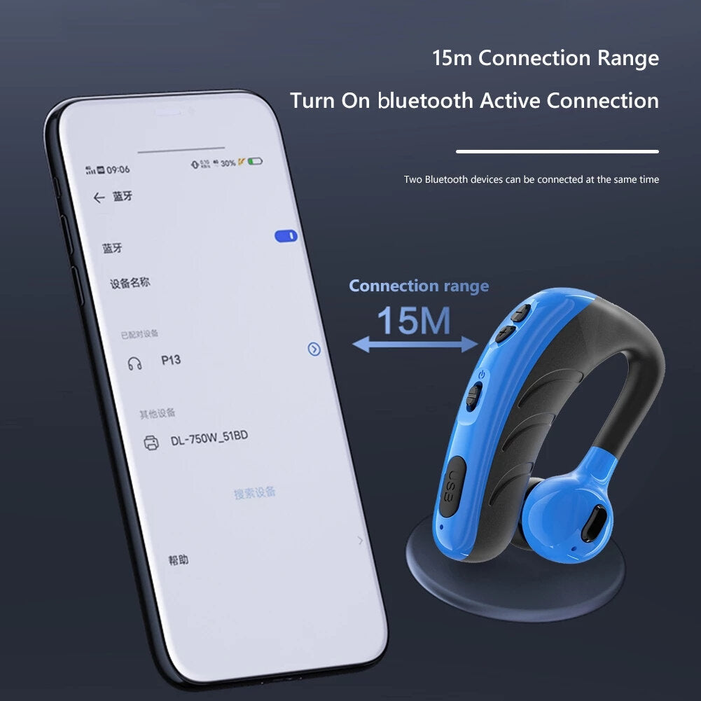 bluetooth 5.1 Earpiece Hands-Free Headset Business Sports Waterproof With Microphone Image 4