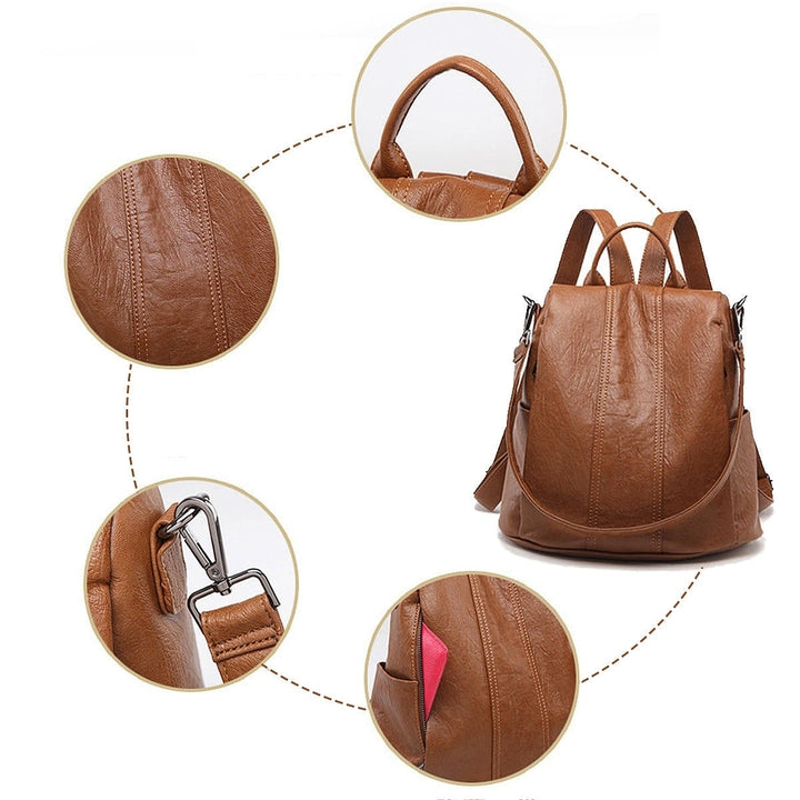 Backpack for Women PU leather Waterproof Rucksack Large Capacity Shoulder Bag Image 3
