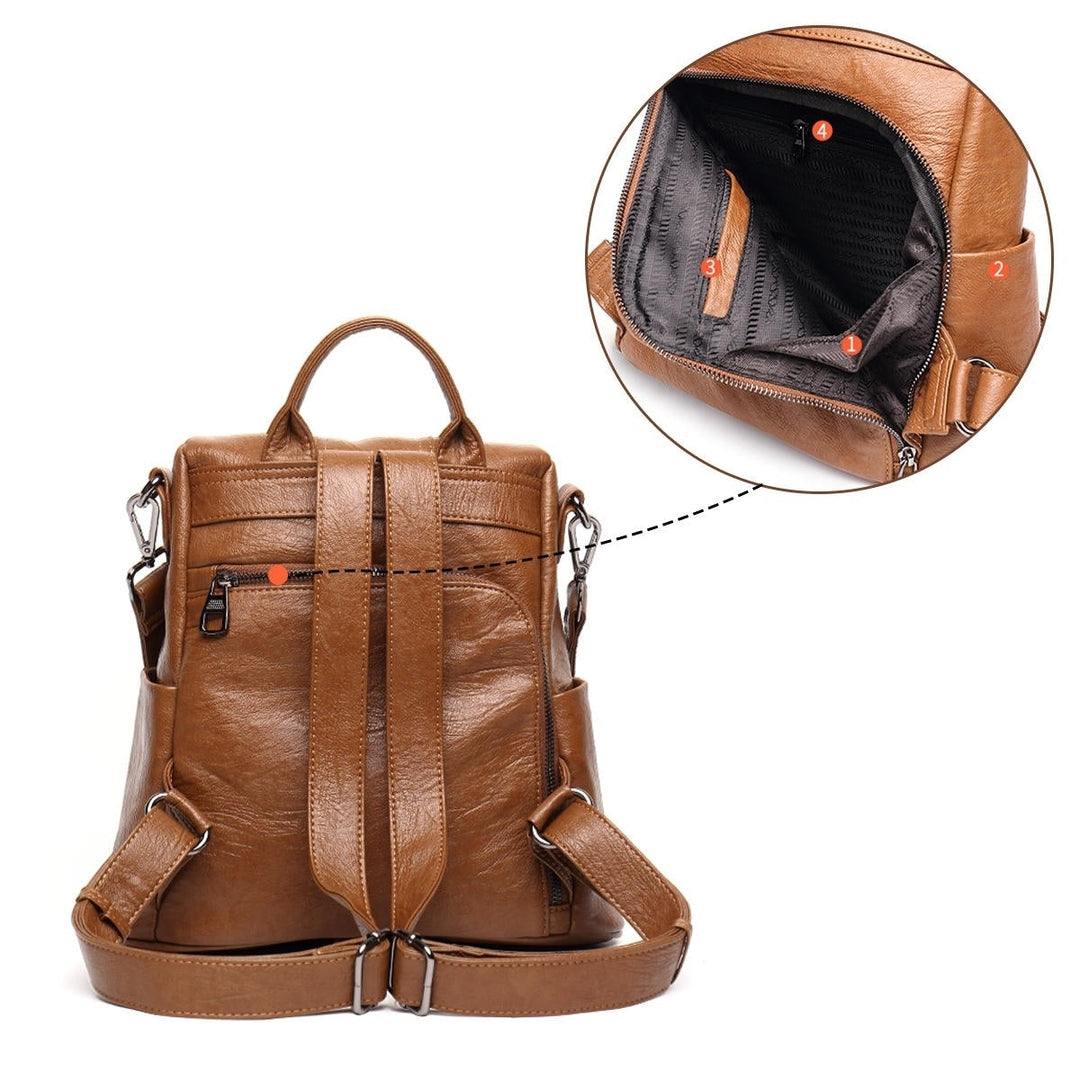 Backpack for Women PU leather Waterproof Rucksack Large Capacity Shoulder Bag Image 4