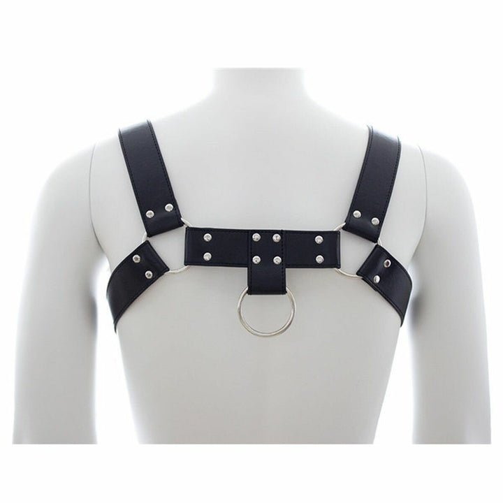 Black Leather Chest Strap Faux Leather Metal Ring Support Strap Back Binding Strap For Men Image 3