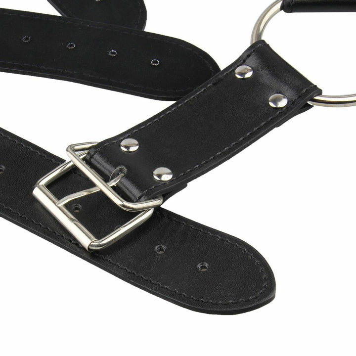 Black Leather Chest Strap Faux Leather Metal Ring Support Strap Back Binding Strap For Men Image 6