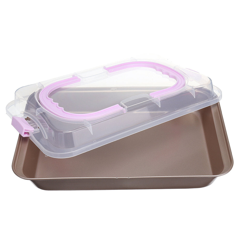 Cake Pan Carbon Steel Cook and Carry Pan Kitchen Baking Tray Bakeware With Lid Image 2