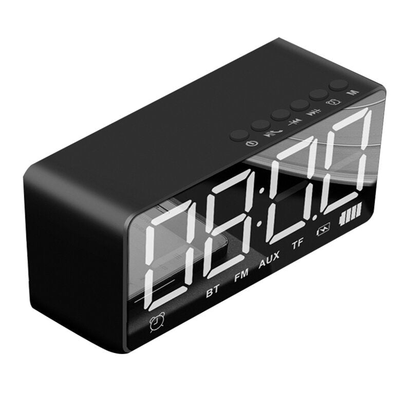 Bluetooth Speaker Alarm Clock Mirror LED Digital FM Radio TF AUX Desktop Wireless Speaker with Mic Image 1