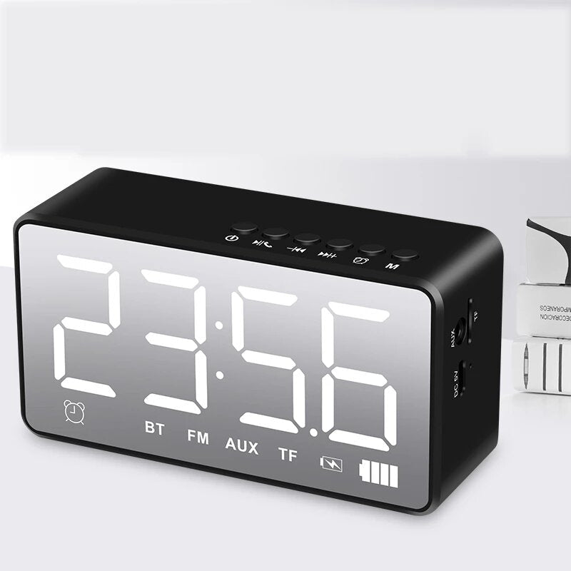 Bluetooth Speaker Alarm Clock Mirror LED Digital FM Radio TF AUX Desktop Wireless Speaker with Mic Image 2