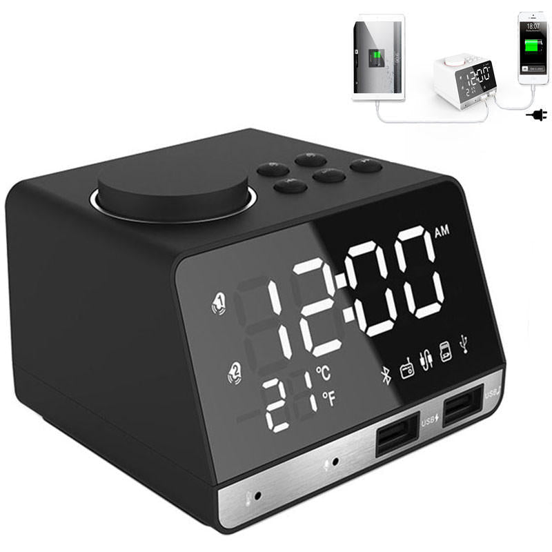 Bluetooth Speaker Alarm Clock USB Charging for Phone Portable FM Radio Subwoofer Image 2