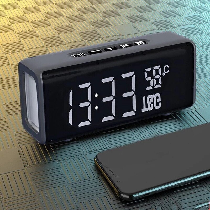 Bluetooth Speaker LED Temperature Alarm Clock Speaker Portable Column bluetooth Sound Box Music System with TF AUX Image 2