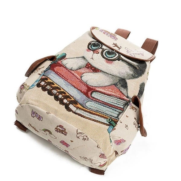 canvas casual cartoon cat pattern school bag backpack shoulder student bags Image 3