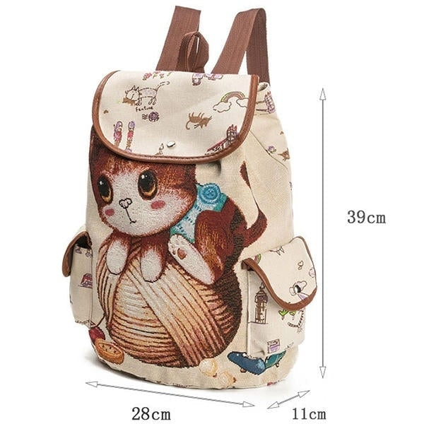 canvas casual cartoon cat pattern school bag backpack shoulder student bags Image 4