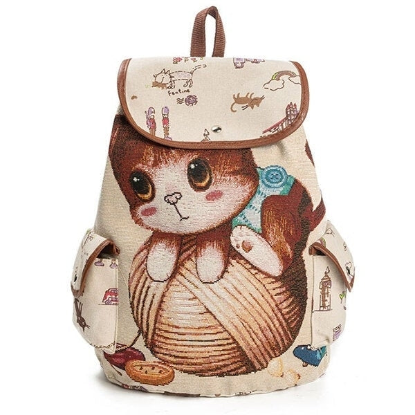 canvas casual cartoon cat pattern school bag backpack shoulder student bags Image 6