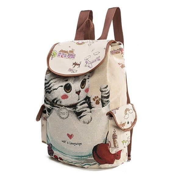 canvas casual cartoon cat pattern school bag backpack shoulder student bags Image 7