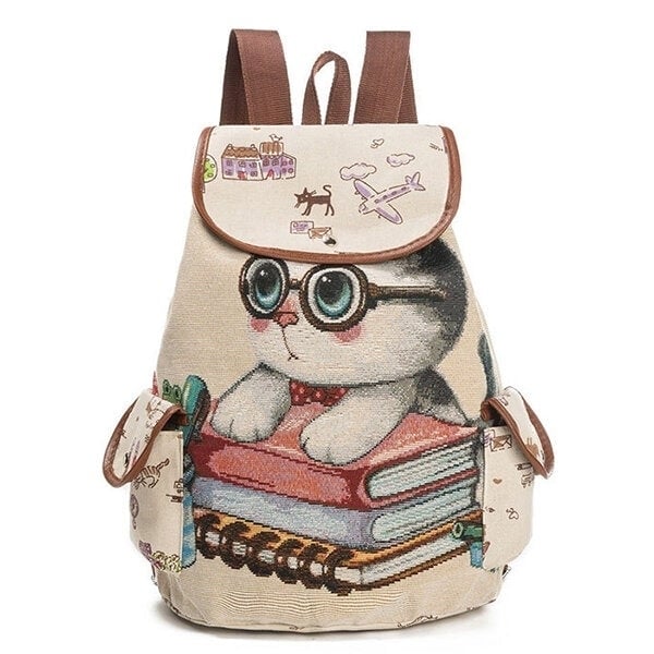 canvas casual cartoon cat pattern school bag backpack shoulder student bags Image 1