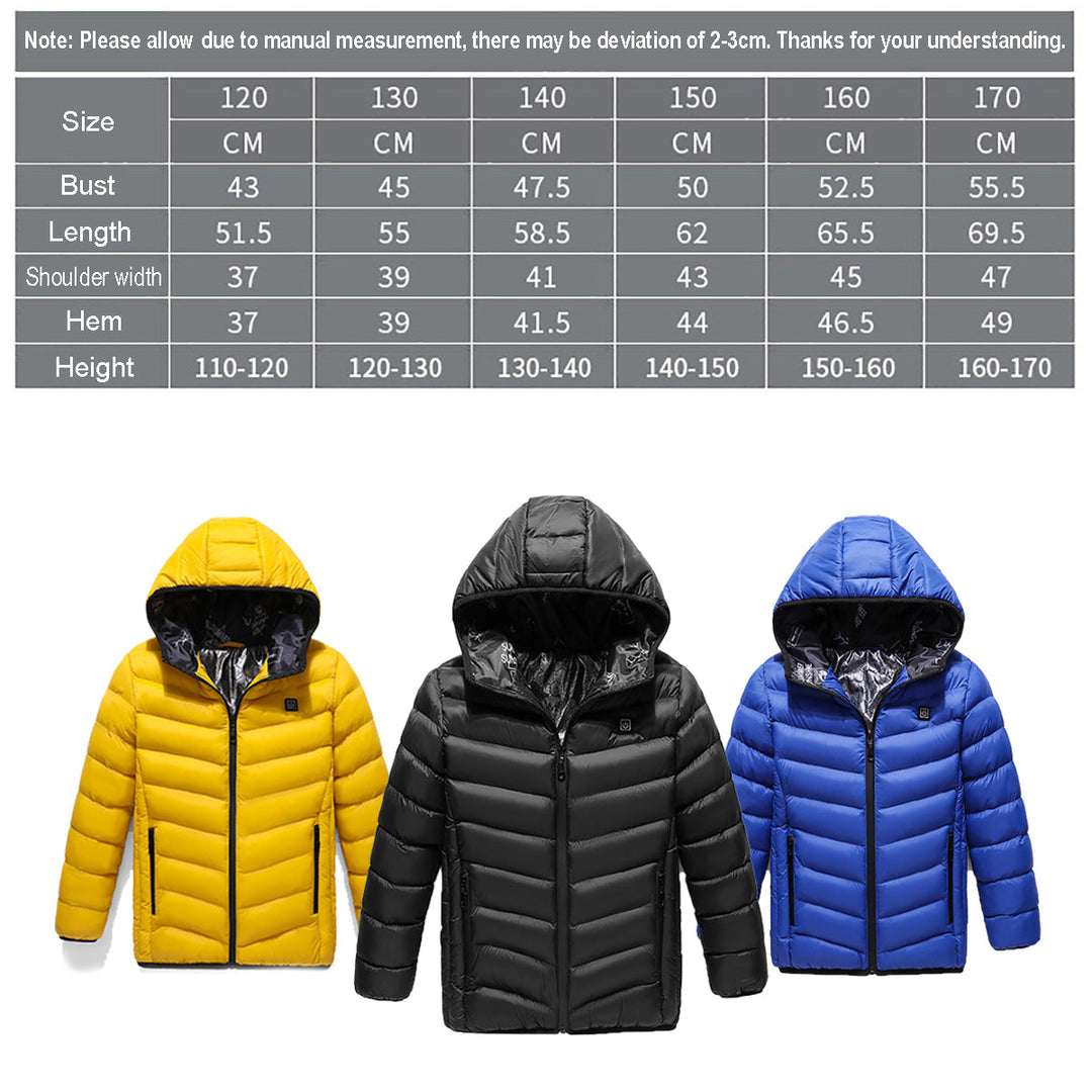 Chilidren Electric Heated Hooded Coat Winter Warm Jacket USB 3s Fast Heating Image 3