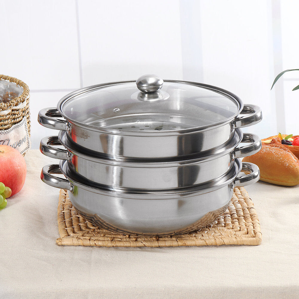Cooking Pot Stainless Steel Cookware Steaming Boiling Soup Pan Kitchen Set 28CM Image 2