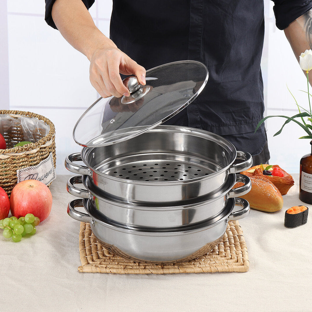 Cooking Pot Stainless Steel Cookware Steaming Boiling Soup Pan Kitchen Set 28CM Image 3