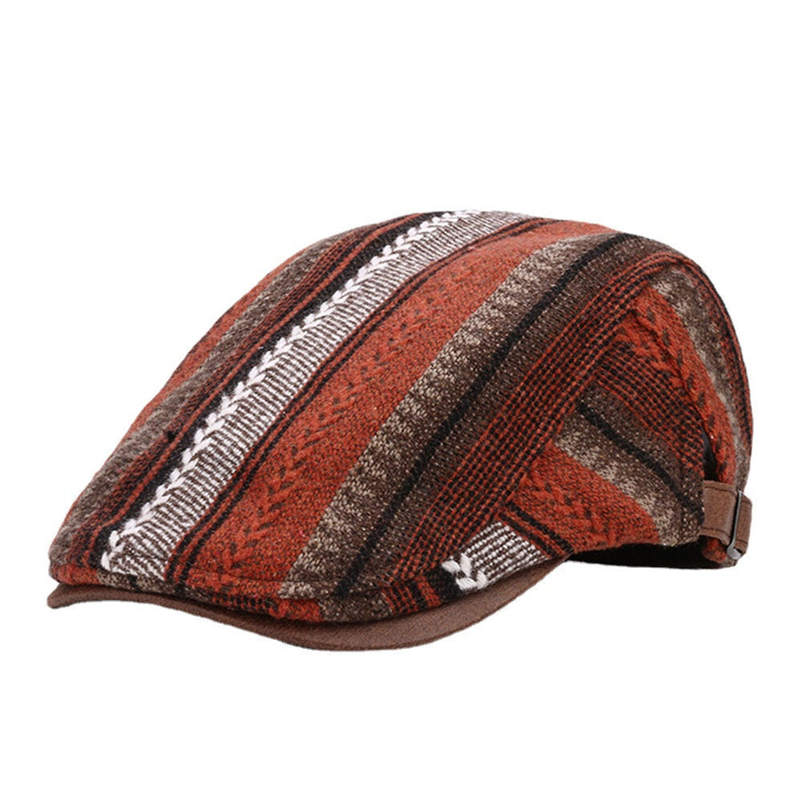 Collrown Men Knit Stripe Pattern Patchwork Retro Casual Outdoor Forward Hat Beret Hat Image 1