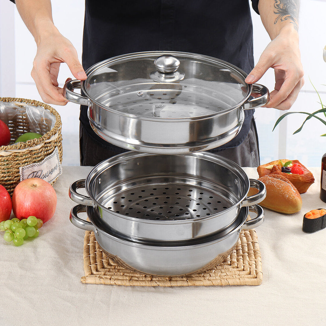 Cooking Pot Stainless Steel Cookware Steaming Boiling Soup Pan Kitchen Set 28CM Image 4