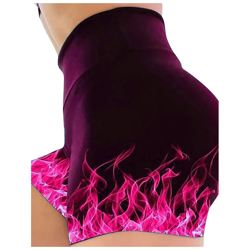 Cotton Blend High Waist Flame Print Micro-elastic Womens Slim Shorts Image 1