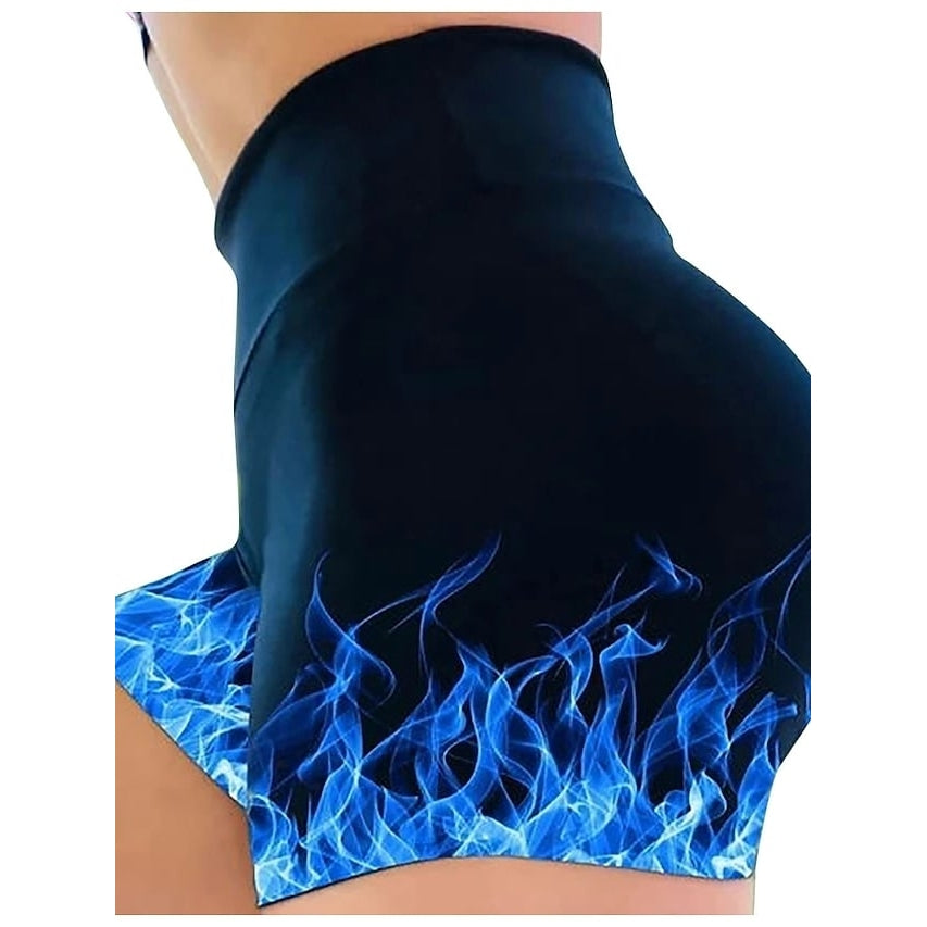 Cotton Blend High Waist Flame Print Micro-elastic Womens Slim Shorts Image 2