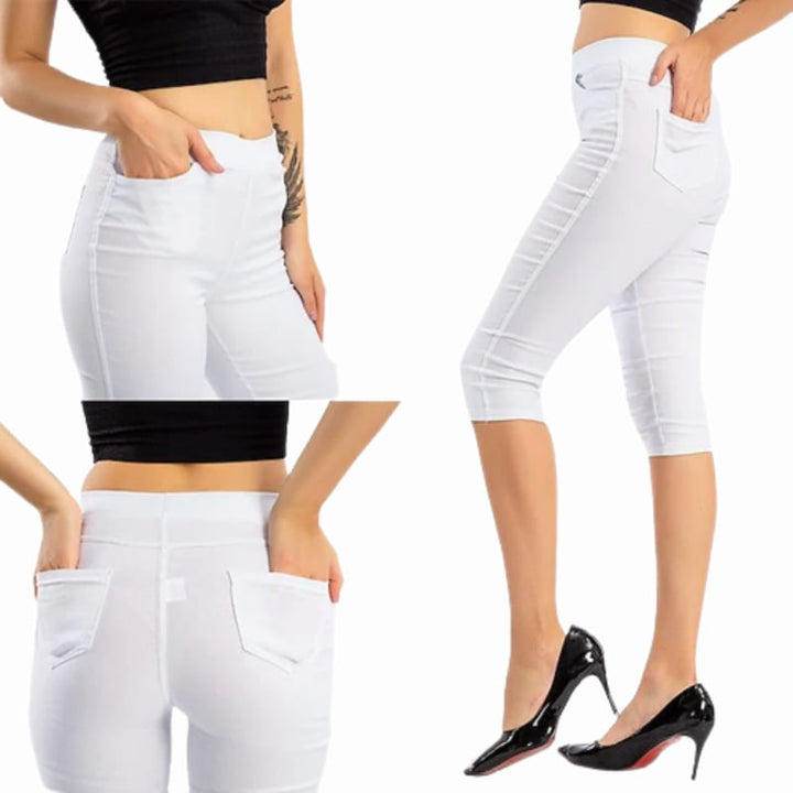 Cotton Blend Sports Daily Wear Yoga Pocket Calf-Length Womens Cropped Pants Image 3
