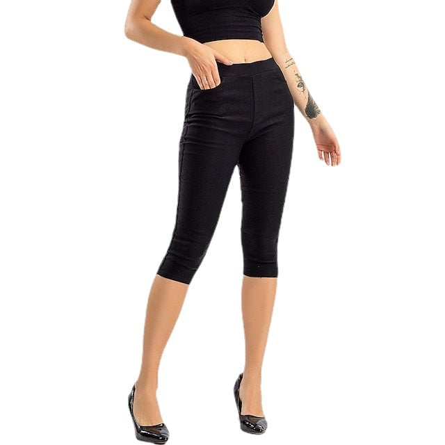 Cotton Blend Sports Daily Wear Yoga Pocket Calf-Length Womens Cropped Pants Image 1