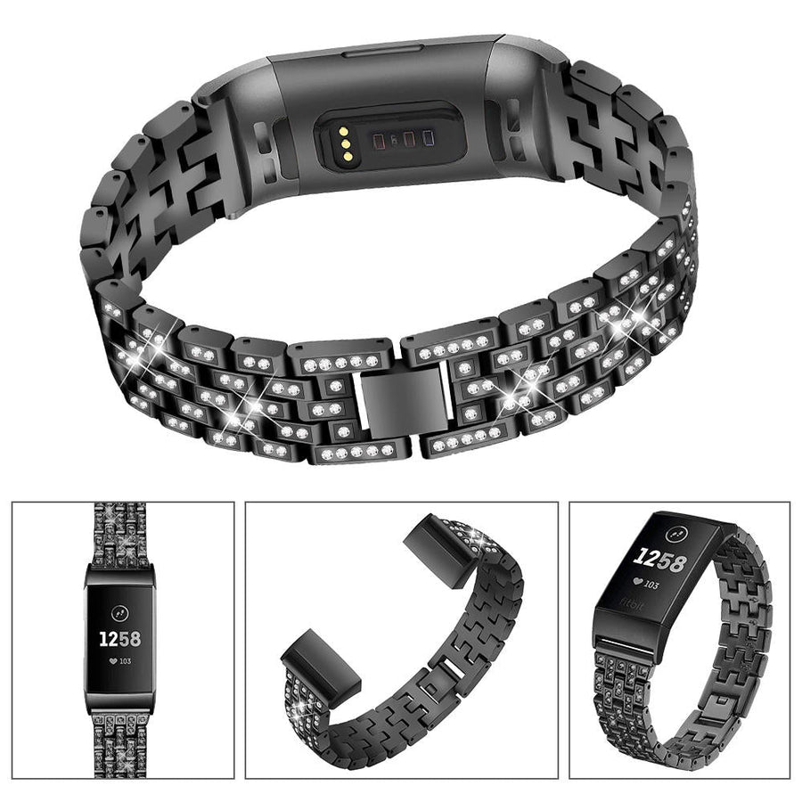 Diamonds Elegant Design Watch Band Full Steel Watch Strap for Fitbit Charge 3 Image 1