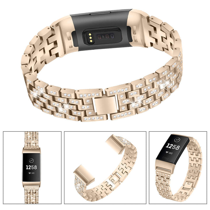 Diamonds Elegant Design Watch Band Full Steel Watch Strap for Fitbit Charge 3 Image 7