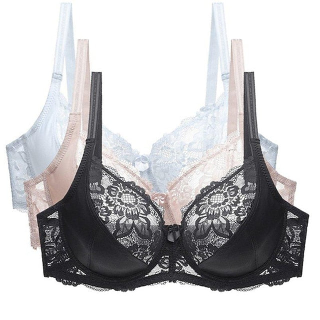 Female Luxury Lace Plus Size Gathered Bra Solid Color Push Up Fashion Sexy Thin Breathable Bra Image 2