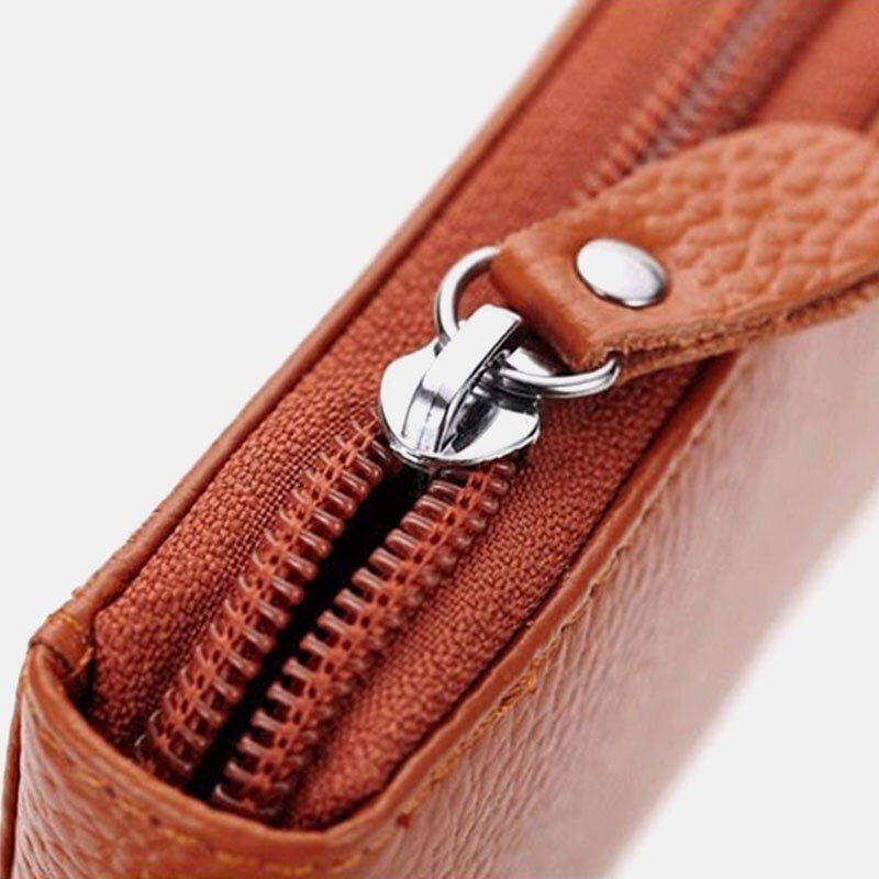 Men Women Genuine Leather Zipper Card Holder Wallet Image 2