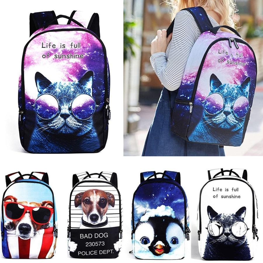 Polyester Cartoon Laptop Backpack Cute Animal Dog Cat Print Schoolbag Rucksack Image 1