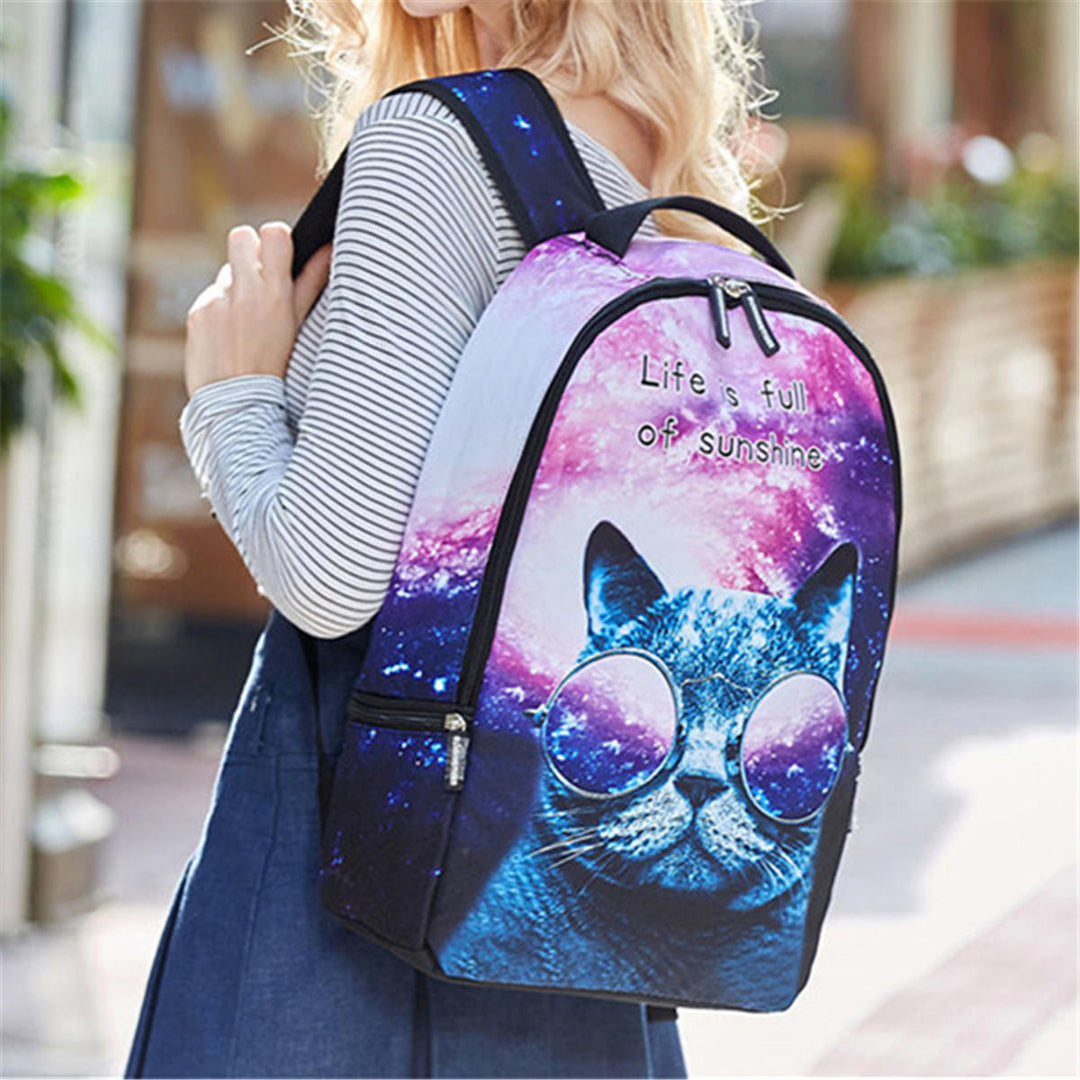 Polyester Cartoon Laptop Backpack Cute Animal Dog Cat Print Schoolbag Rucksack Image 2