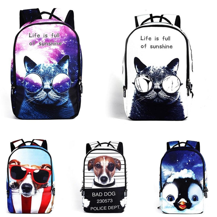 Polyester Cartoon Laptop Backpack Cute Animal Dog Cat Print Schoolbag Rucksack Image 4