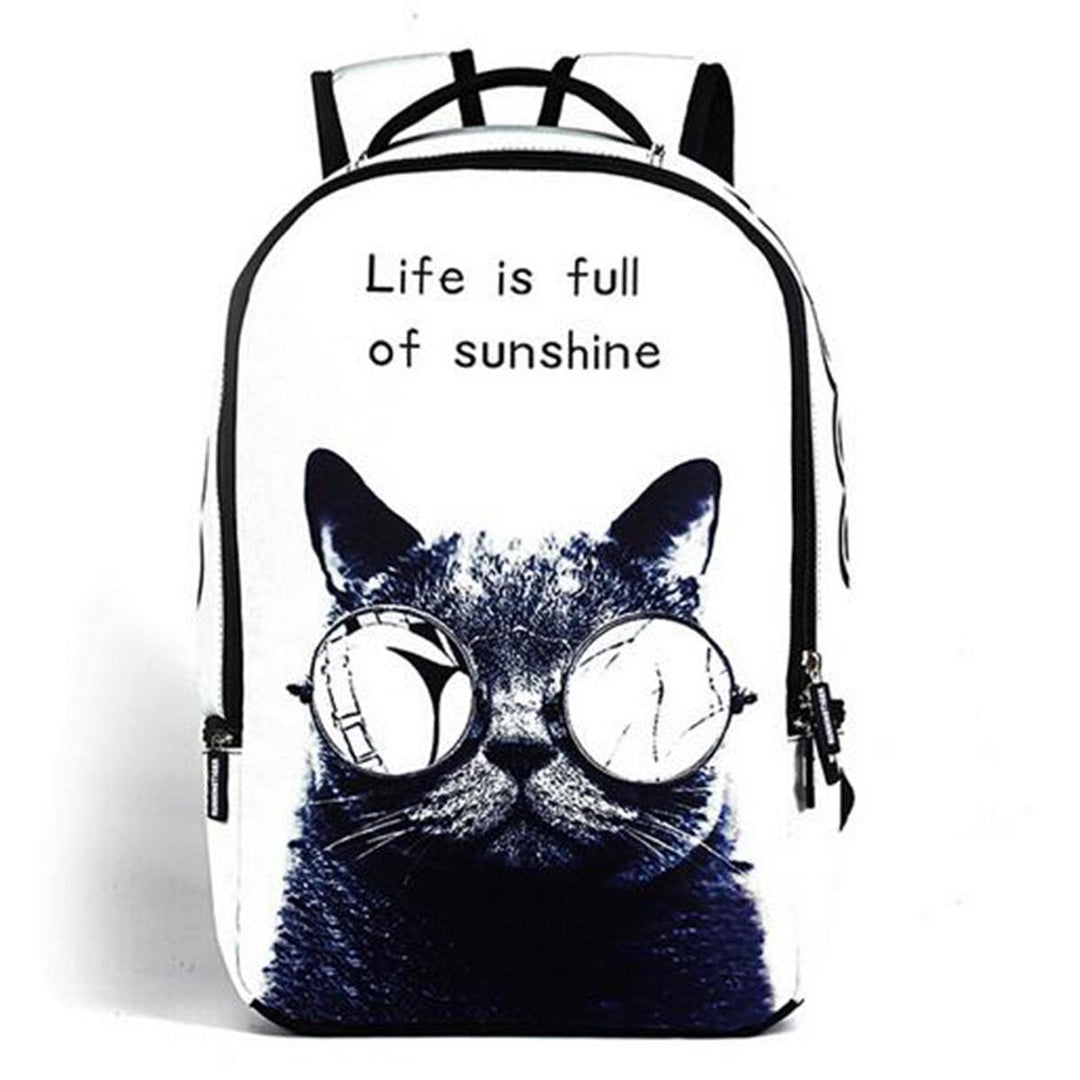 Polyester Cartoon Laptop Backpack Cute Animal Dog Cat Print Schoolbag Rucksack Image 1