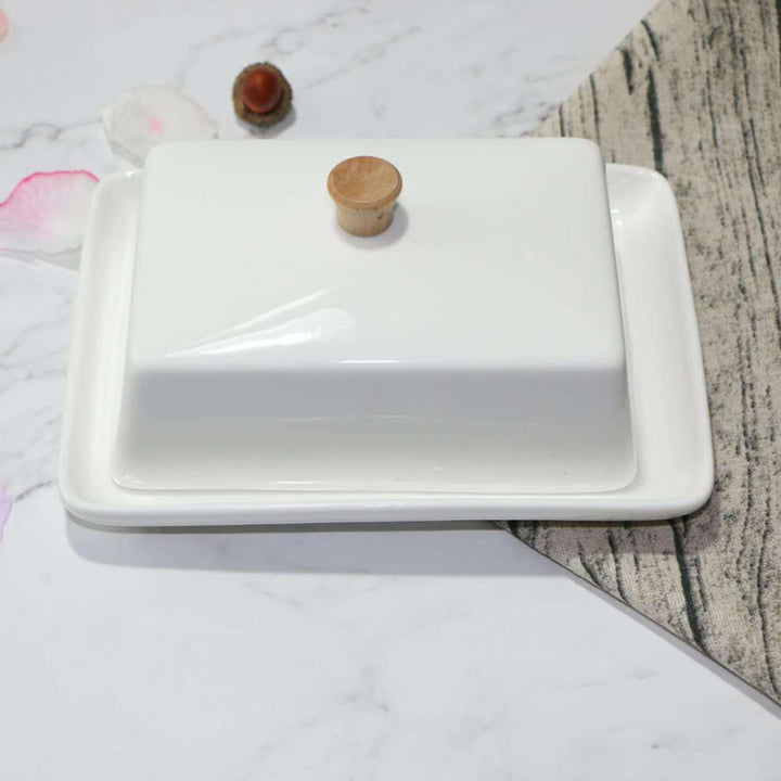 Porcelain Butter Dish With Lid Holder Serving Storage Tray Plate Storage Container Pizza Plate Image 3