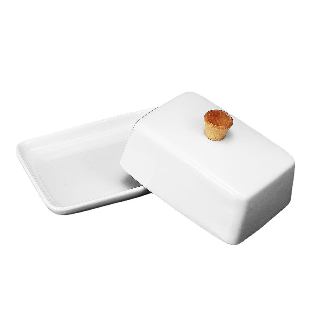 Porcelain Butter Dish With Lid Holder Serving Storage Tray Plate Storage Container Pizza Plate Image 8