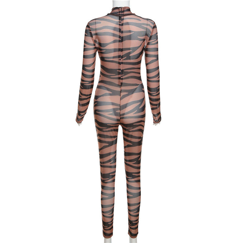 Sexy Stripes High Waist Tight Mesh Jumpsuit Image 2