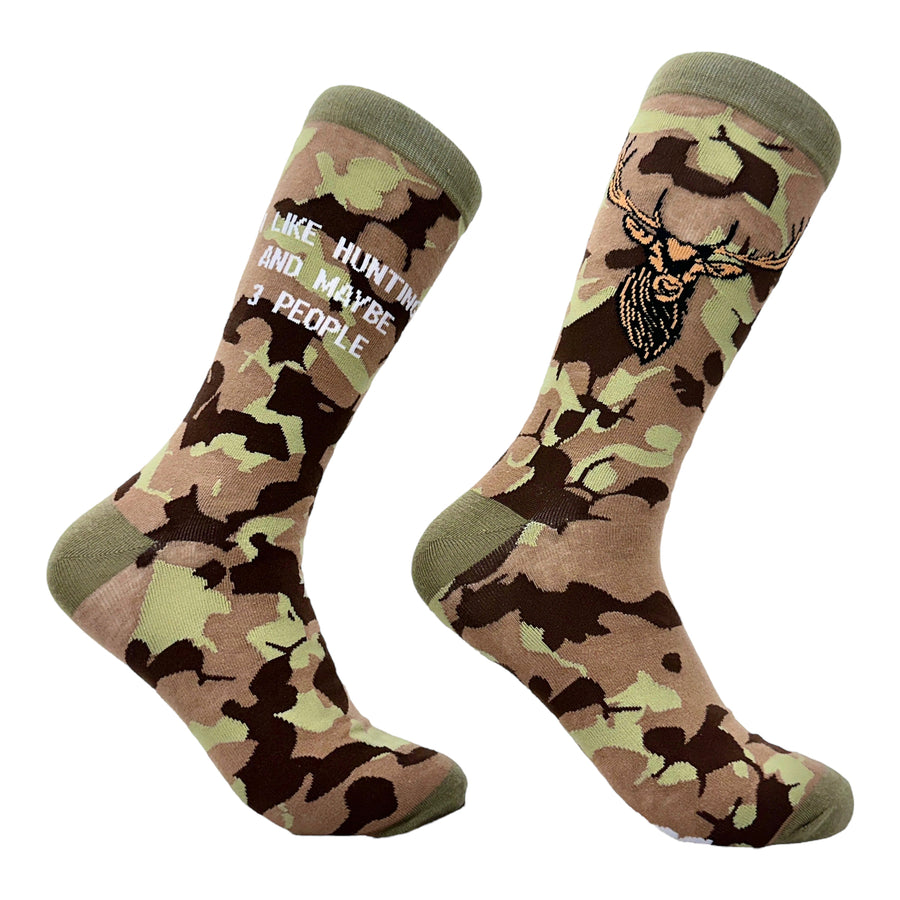 Mens I Like Hunting And Maybe 3 People Socks Funny Introverted Hunter Lovers Footwear Image 1