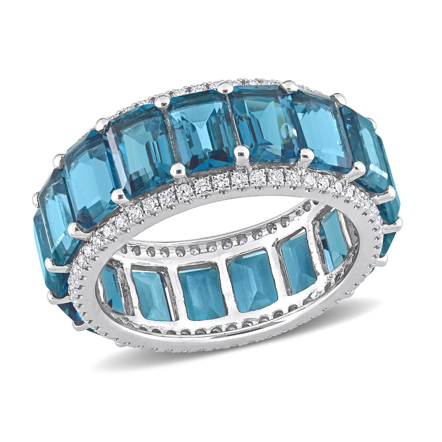11.90 Carat (ctw) London Blue Topaz Band Ring in 14K White Gold with Diamonds Image 1