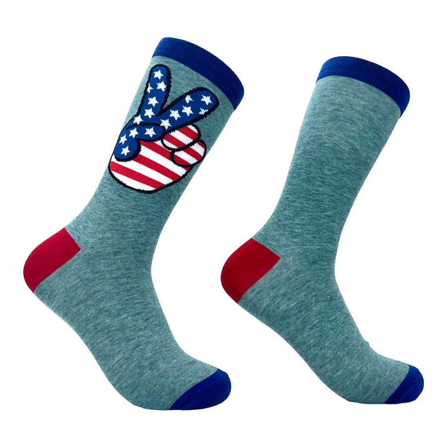 Mens USA Peace Hands Socks Funny Awesome Fourth Of July Patriotic Flag Lovers Footwear Image 1